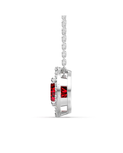 Collier en or blanc 18 carats, rubis  coussin et son halo de diamants