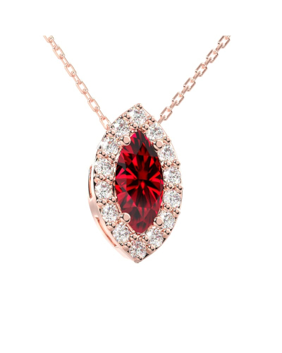 Collier rubis marquise halo diamant en or rose 18 K