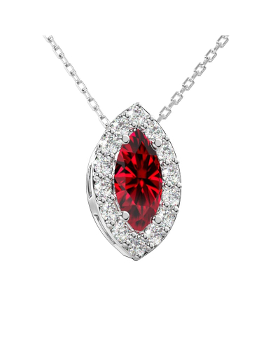 Collier rubis marquise halo diamant en or blanc 18 K