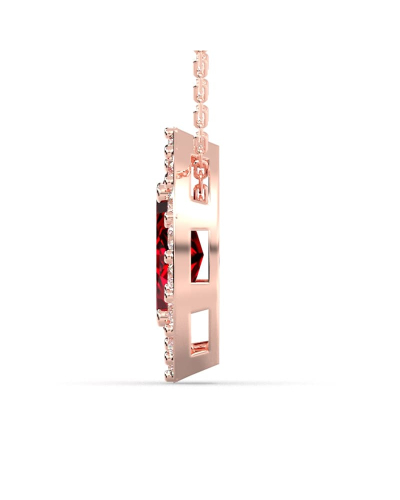 Collier rubis marquise halo diamant en or rose 18 K