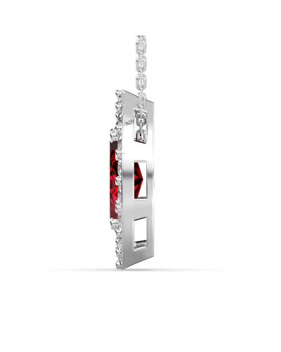 Collier rubis marquise halo diamant en or blanc 18 K