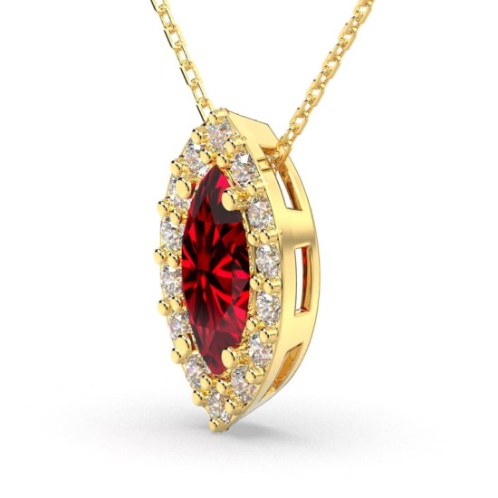 Collier rubis marquise halo diamant en or jaune 18 K
