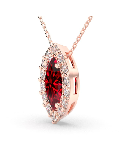 Collier rubis marquise halo diamant en or rose 18 K