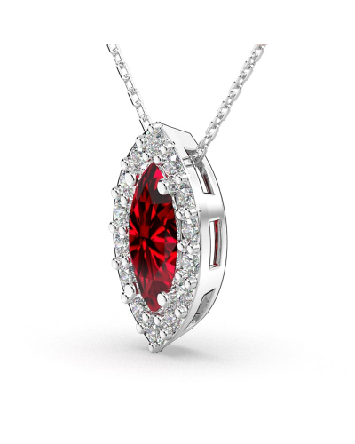 Collier rubis marquise halo diamant en or blanc 18 K