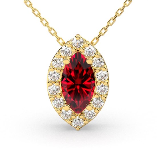 Collier rubis marquise halo diamant en or jaune 18 K