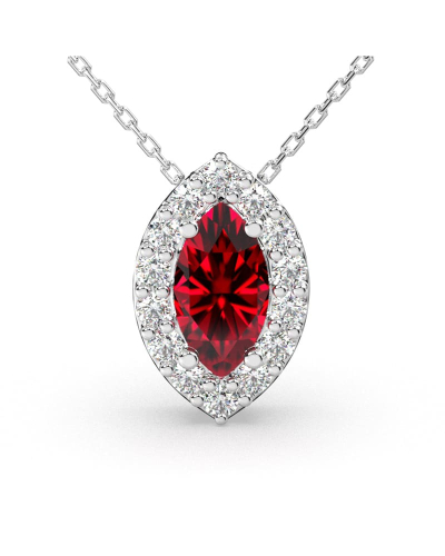 Collier rubis marquise halo diamant en or blanc 18 K