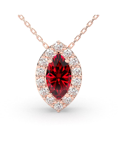 Collier rubis marquise halo diamant en or rose 18 K