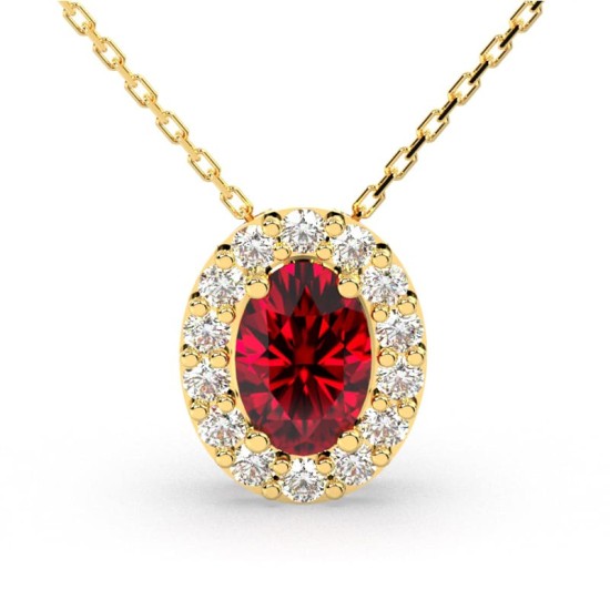 Collier rubis et halo de diamants en or jaune 750