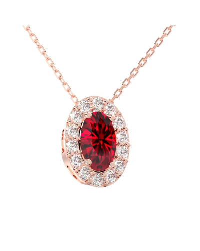 Collier rubis et halo de diamants en or rose 750