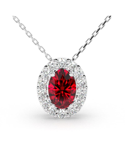 Collier rubis et halo de diamants en or blanc 750