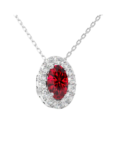 Collier rubis et halo de diamants en or blanc 750