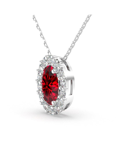 Collier rubis et halo de diamants en or blanc 750
