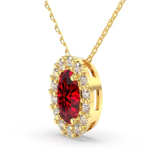 Collier rubis et halo de diamants en or jaune 750