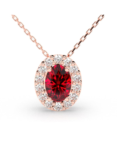 Collier rubis et halo de diamants en or rose 750