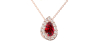 Collier or rose 18K rubis poire et halo diamants
