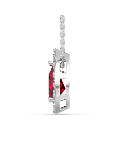 Collier or blanc 18K rubis poire et halo diamants
