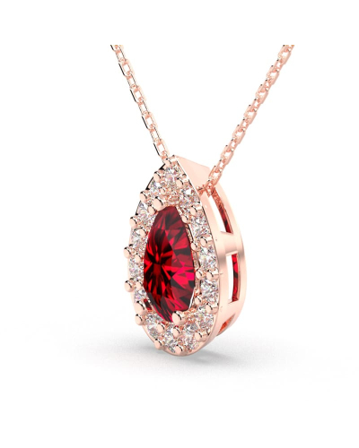 Collier or rose 18K rubis poire et halo diamants