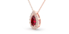 Collier or rose 18K rubis poire et halo diamants