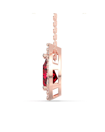 Collier or rose 18K rubis poire et halo diamants