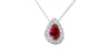 Collier or blanc 18K rubis poire et halo diamants