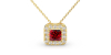 Collier or jaune 18K pendentif rubis princesse avec un halo de diamants