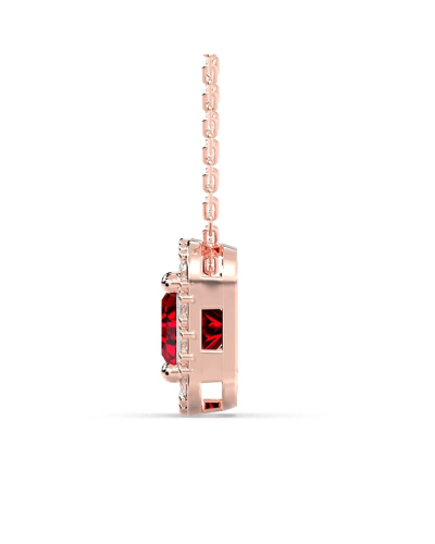 Collier or rose 18K pendentif rubis princesse avec un halo de diamants
