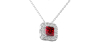Collier or blanc 18K pendentif rubis princesse avec un halo de diamants