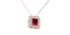 Collier or rose 18K pendentif rubis princesse avec un halo de diamants