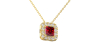 Collier or jaune 18K pendentif rubis princesse avec un halo de diamants