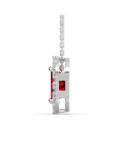 Collier or blanc 18K pendentif rubis taille émeraude avec un halo de diamants