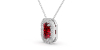 Collier or blanc 18K pendentif rubis taille émeraude avec un halo de diamants