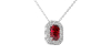Collier or blanc 18K pendentif rubis taille émeraude avec un halo de diamants