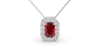 Collier or blanc 18K pendentif rubis taille émeraude avec un halo de diamants