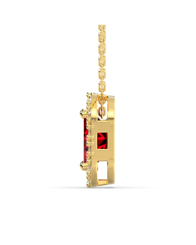 Collier or jaune 18K pendentif rubis taille émeraude avec un halo de diamants