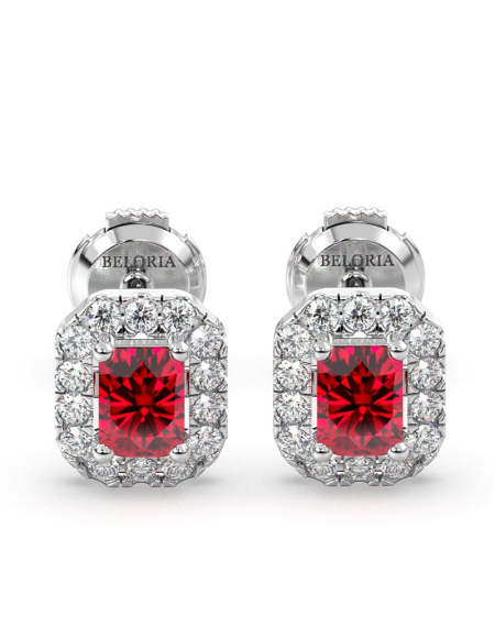 Boucles d'oreilles en or rose 18 carats, rubis et halo de diamants 2