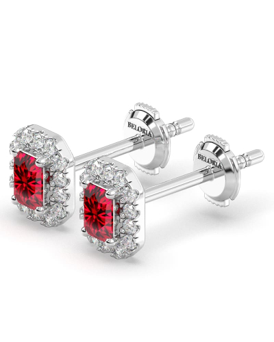 Boucles d'oreilles en or blanc 18 carats, rubis et halo de diamants