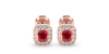 Boucles d'oreilles en or rose 18 carats, rubis et halo de diamants