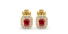 Boucles d'oreilles en or jaune 18 carats, rubis et halo de diamants