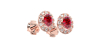 Boucles d'oreilles en or rose 18K rubis ovale et halo de diamants