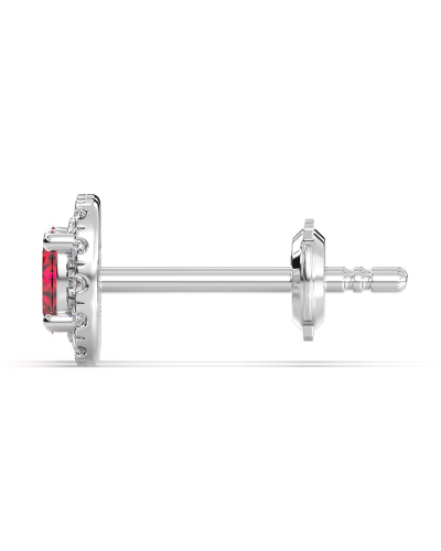 Boucles d'oreilles en or rose 18K rubis ovale et halo de diamants