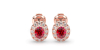 Boucles d'oreilles en or rose 18K rubis ovale et halo de diamants