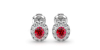 Boucles d'oreilles en or blanc 18K rubis ovale et halo de diamants
