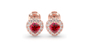 Boucles d'oreilles en or rose 18K rubis poire et halo de diamants