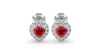 Boucles d'oreilles en or blanc 18K rubis poire et halo de diamants