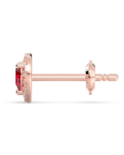 Boucles d'oreilles en or rose 18K rubis poire et halo de diamants