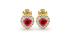 Boucles d'oreilles en or jaune 18K rubis poire et halo de diamants