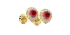 Boucles d'oreilles en or jaune 18K rubis poire et halo de diamants