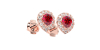 Boucles d'oreilles en or rose 18K rubis poire et halo de diamants
