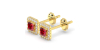 Boucles d'oreilles or jaune 18K rubis princesse et halo de diamants