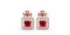 Boucles d'oreilles or rose 18K rubis princesse et halo de diamants